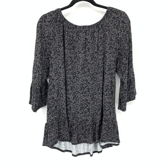 Style & Co Off Shoulder Peasant Blouse Womens Sz L Black White Gray Floral Print - Picture 2 of 6